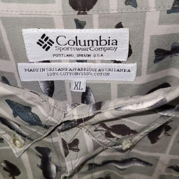 Columbia Graphic Fish Throughout Casual Button Down LS Sz. XL Shirt w Pockets - Picture 7 of 11